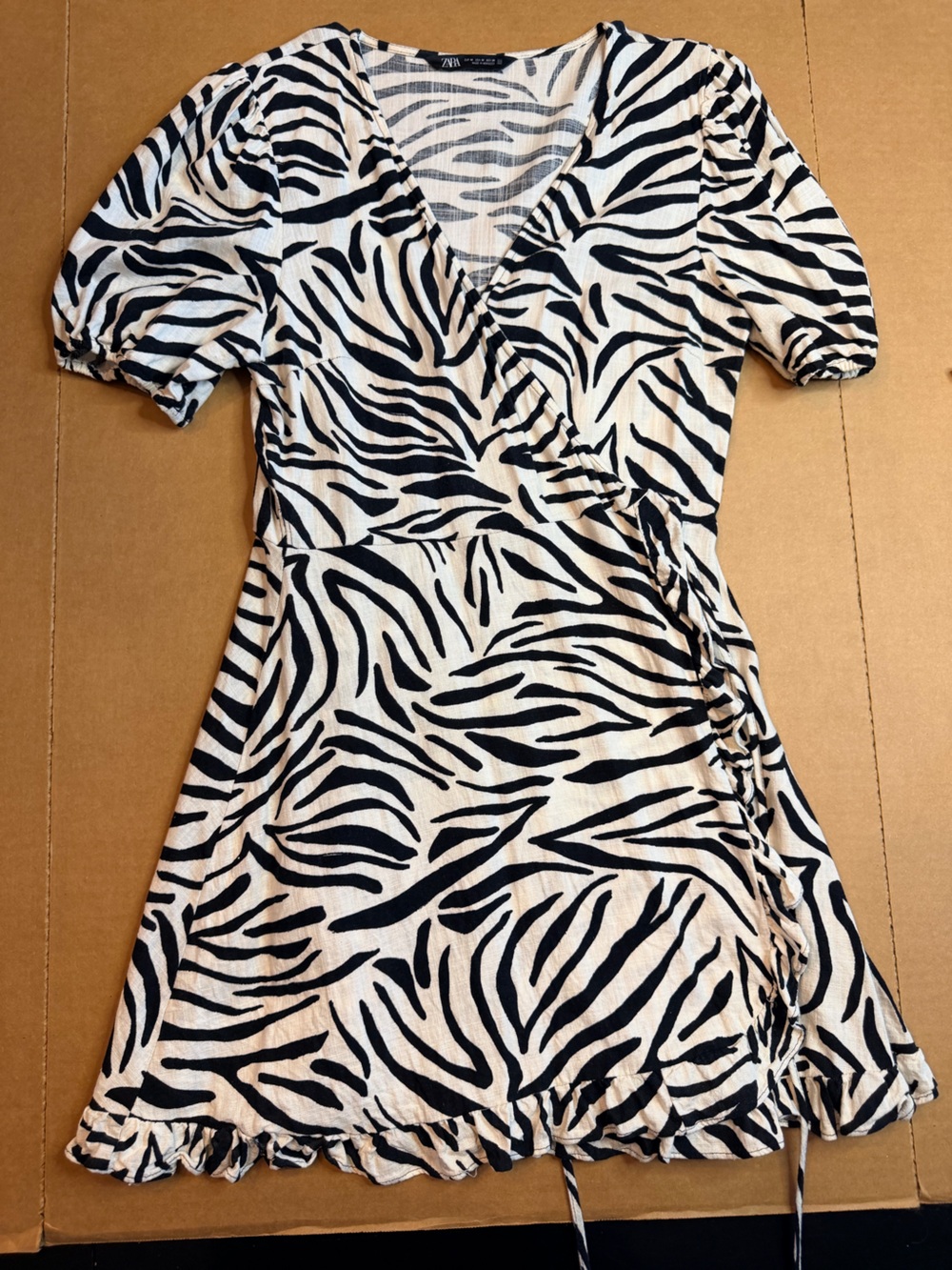 Zara Black and White Zebra-Print Wrap Mini Dress